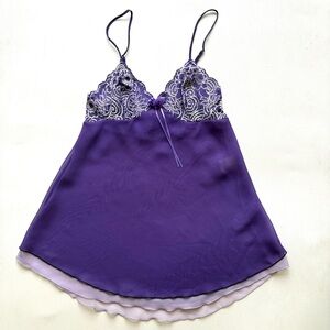 Shirley of Hollywood vintage 70s nightdress negligee medium purple 2 tiered sexy